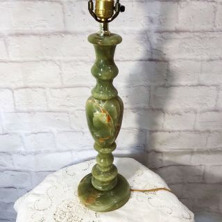 Heavy Antique Art Deco Green Onyx Alabaster Marble Lamp Jadeite Akro Agate