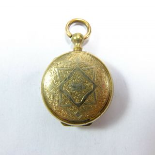 Sweet Antique Gilt Metal Engraved Double Sided Photo Locket Pendant