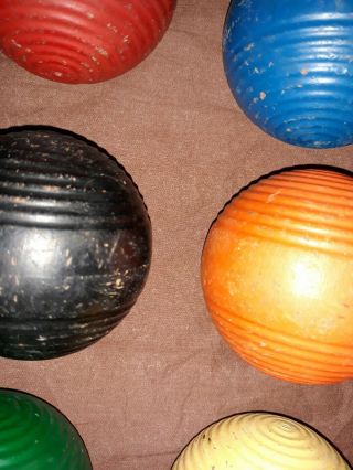 Antique Vintage Set Of 6 Painted Wooden Croquet Balls