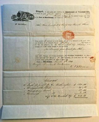 1849 Port Of Orleans Stampless Cover Bill Of Lading Ship Plato To Salem,  Ma
