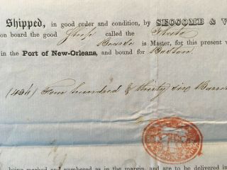 1849 Port of ORLEANS Stampless Cover BILL OF LADING Ship Plato to Salem,  MA 5