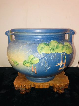 Antique Roseville 10” Blue Flower Pot 2