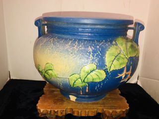 Antique Roseville 10” Blue Flower Pot 3