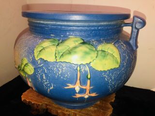 Antique Roseville 10” Blue Flower Pot 8