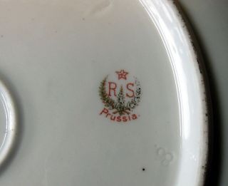 A Antique RS Prussia Porcelain Plate with Ruffled Rim & Floral Decorations 6