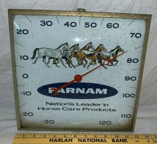Antique Farnam Horse Care Veterinary Thermometer Sign Vet Medicine Pam Clock Old