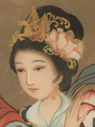 Vintage chinese reverse painting on glass,  Woman With Peacock 5