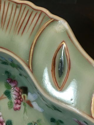 Antique Chinese Famille Rose Celadon Glazed Porcelain Dish Shallow Bowl 2