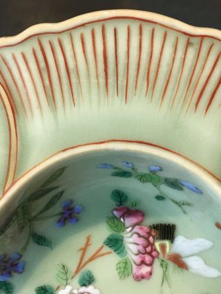 Antique Chinese Famille Rose Celadon Glazed Porcelain Dish Shallow Bowl 3