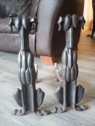 Solid Brass Hound Dogs Fireplace Andirons 1930 Nashville Tennessee Antique