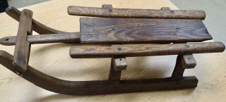 Antique Wooden Sled Solid Wood & Iron Runners 31”L 2