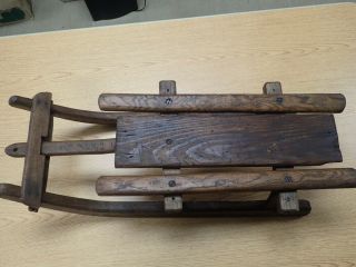 Antique Wooden Sled Solid Wood & Iron Runners 31”L 3