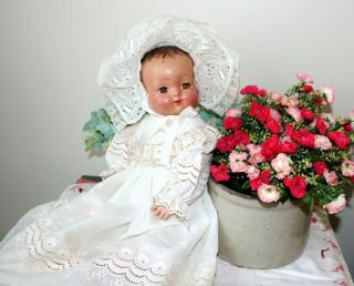 1939 - 46 Composition Doll Effanbee Baby Bright Eyes Vintage High Color Outfit