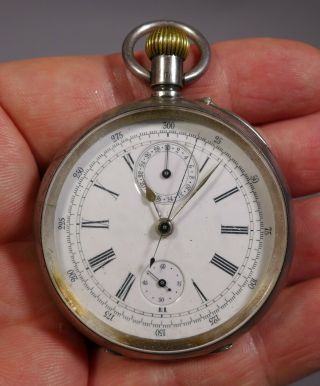 Antique Hallmarked 935 Standard Silver Cased Chronograph Pocket Watch Non Runner