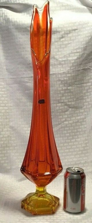 Tg285 Vtg Mid Century Modern Mcm Amberina Glass Vase 24 " Tall Orange Red Retro
