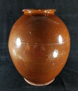 Antique Mid To Late 1800s Pennsylvania Redware Lg Round Shoulder Crock 12.  5 Fine