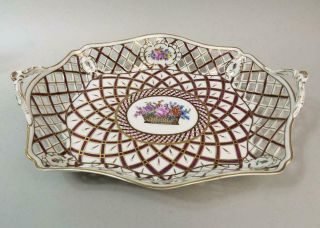 Antique Dresden Finely Hand Painted Gilded & Pierced Porcelain Dish