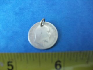Pocket Watch Chain Coin Fob Edward Vii 1910 Solid Silver Six Pence