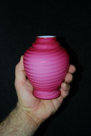 VICTORIAN PINK SATIN SWIRL MOTHER OF PEARL VASE 1880S 5