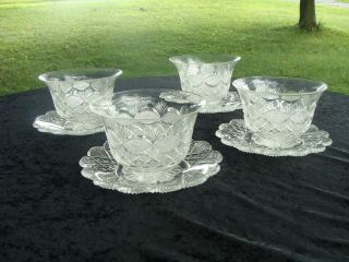 Antique Large Cut Glass Finger Bowls With Underplates Set Of 4