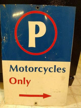 Vintage Antique Metal Motorcycles Only Parking 3 Color Sign 12 " X 18 " Red White