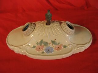 Vintage Double Socket Ceramic Porcelain Percelier White W/ Flowers Light Fixture