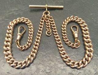 Antique Rose Rolled Gold Graduated Double Albert Pocket Watch Chain,  By S.  P.