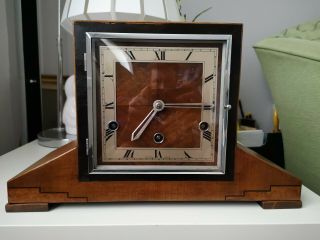 Art Deco Westminster Chimes Inlaid Mantel Clock By Planet,  Circa 1930 