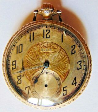 Elgin Antique 14k Gold Filled Pocket Watch No 29,  180,  734 Art Deco Dial Runs