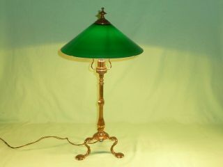 Antique Brass Pullman Railway Carriage Table Lamp & Green Glass Shade