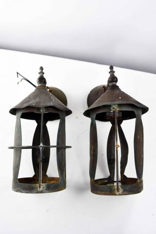 Antique Exterior Copper Lantern Sconce Pair