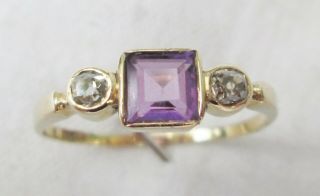 Antique Edwardian 15ct Gold Bezel Set Old Cut Diamond & Amethyst Ring