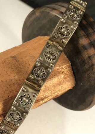 Stunning Antique 1930’s Mexico Sterling Silver 925 Handcrafted Bracelet 7.  25”in