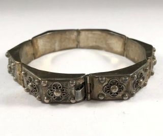 Stunning Antique 1930’s Mexico Sterling Silver 925 Handcrafted Bracelet 7.  25”in 2