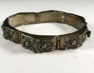 Stunning Antique 1930’s Mexico Sterling Silver 925 Handcrafted Bracelet 7.  25”in 3