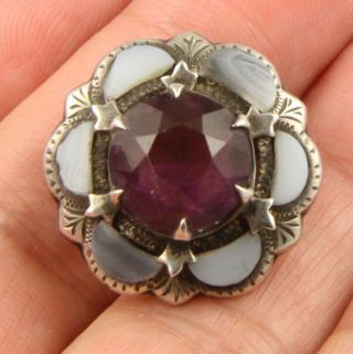 Antique Victorian 1890 Sterling Silver Scottish Agate Amethyst Brooch Pin