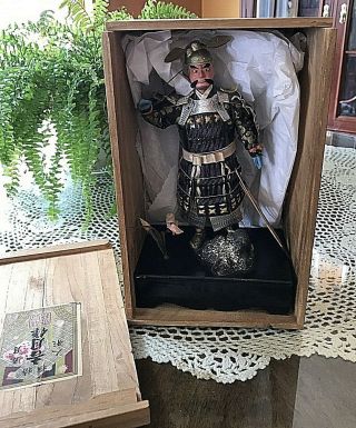 Antique/ Vintage Japanese Samurai In Wooden Case From Doll Museum.