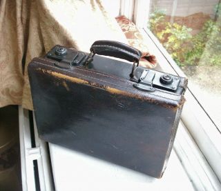 Old Antique Leather Small Hand Brief Suitcase Bag Luggage C.  1920 Good Quality