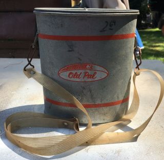 Vintage Galvanized Old Pal Fishing Minnow Bucket - Great Graphics And