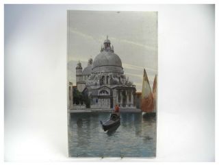 Antique Watercolour Painting Italian School Venetian Gondola Canal Scene Signed