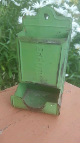 Antique Metal Green Match Box Holder For The Primitive Rustic Country Kitchen