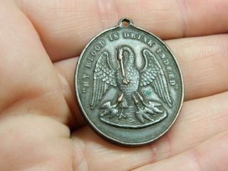 Vintage Bronze Religious Medallion Pelican In Piety Metal Detecting Detector