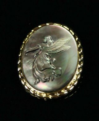 Vtg Antique Art Nouveau Angel Black Mother Of Pearl Mop Cameo Gold Pin Brooch