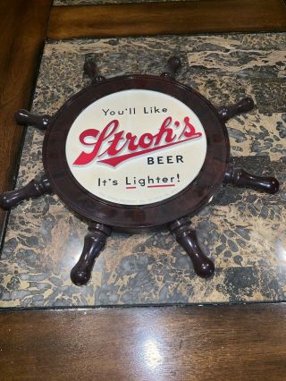 Antique Stroh ' s Beer Sign Nautical Boat Ship ' s Wheel No Cracks or Chips 2