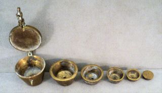 Vtg BRASS Nesting APOTHECARY Scale WEIGHTS Cups 6 PIECE 1/2 oz - 16 oz - Estate 2