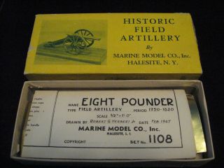 Antique 1947 " 8 Lbr Field Artillery " Model Kit Marine Model Co.  Usa 1108 Minty