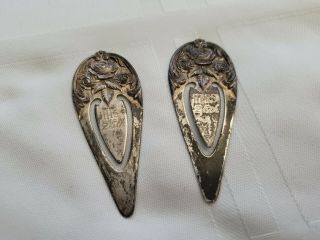 Set Of 2 Antique Sterling Silver Matching His Hers Bookmarks - 21 Gms