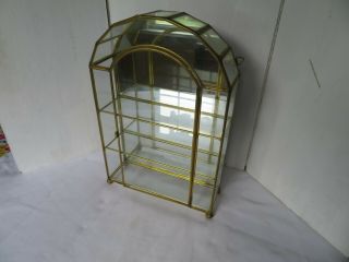 Vtg Brass Glass Table Top /wall Curio Cabinet Display Shelf Case Mirror Back