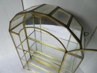 Vtg Brass Glass Table Top /Wall Curio Cabinet Display Shelf Case Mirror Back 2