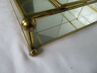 Vtg Brass Glass Table Top /Wall Curio Cabinet Display Shelf Case Mirror Back 4